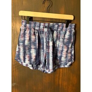 Athleta Girl Tie Dye Active Shorts Blue Purple XXL 16 Zipper Pockets Kids Gym